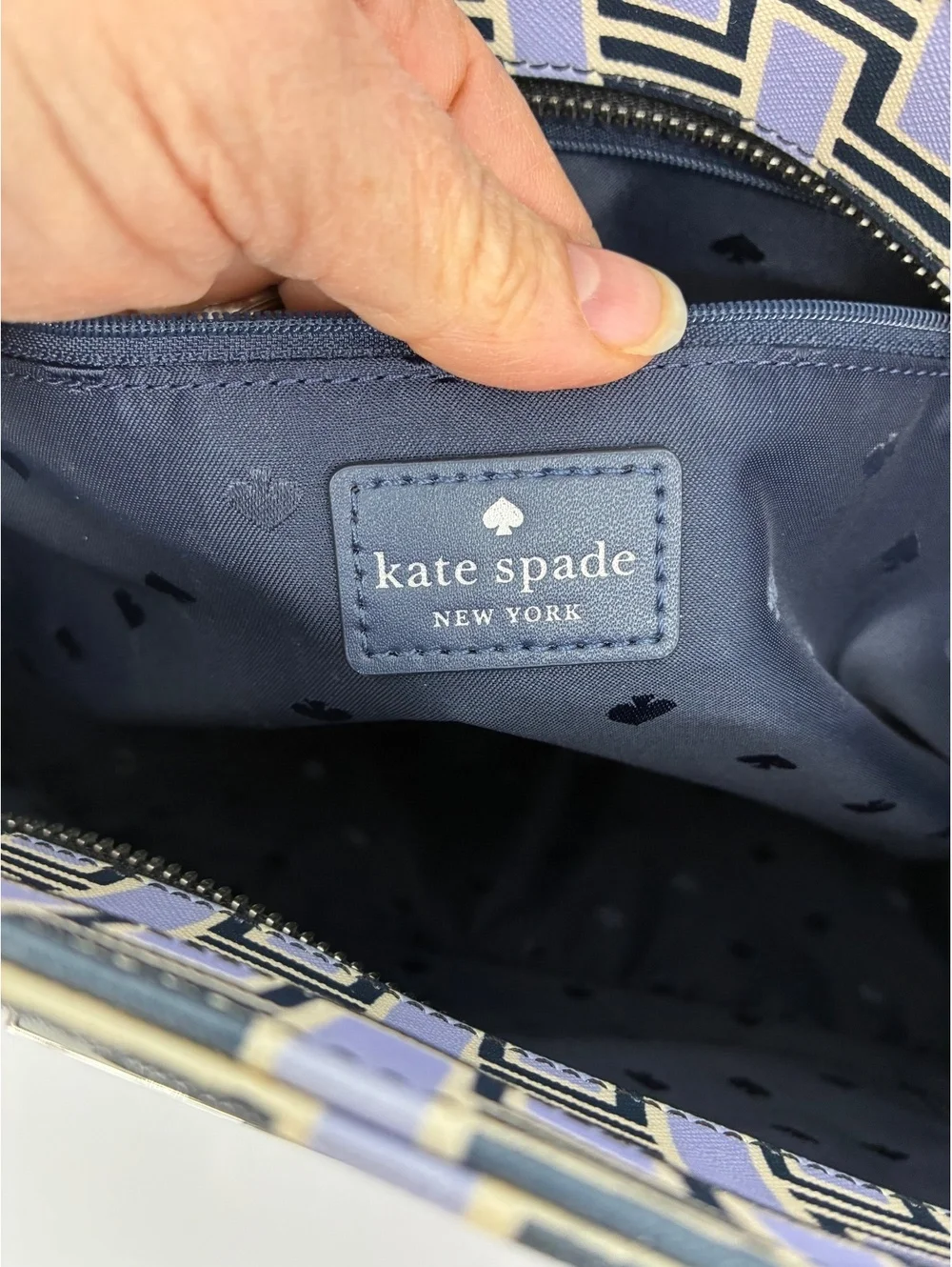 Kate Spad Geometric Pattern Navy, Sky Blue & Cream Tote Bag with  Wristlet